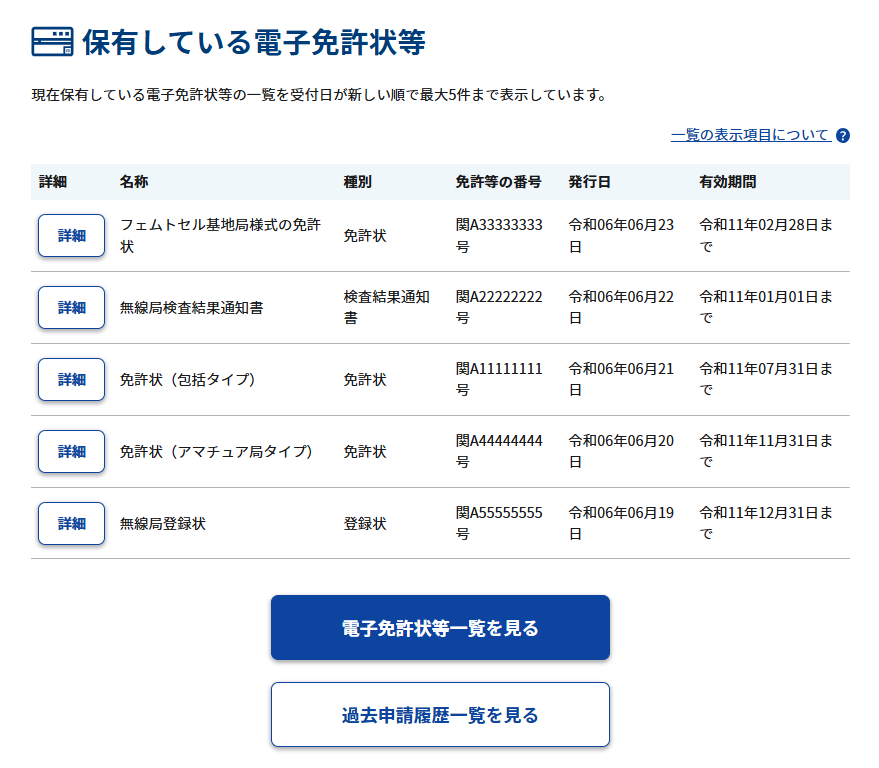マイページ 保有済みの電子免許状等のスクリーンショット